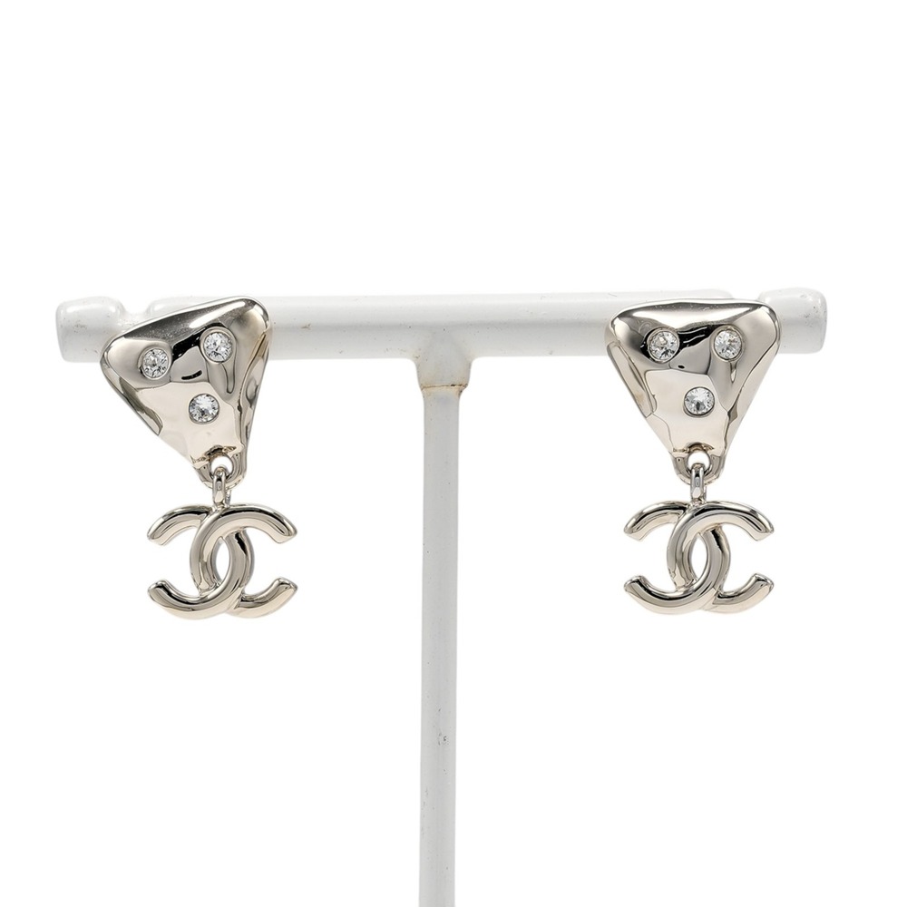 Chanel Coco Mark Earrings ABE126 Gold Plated with Rhinestones Approx. 7.79g C...